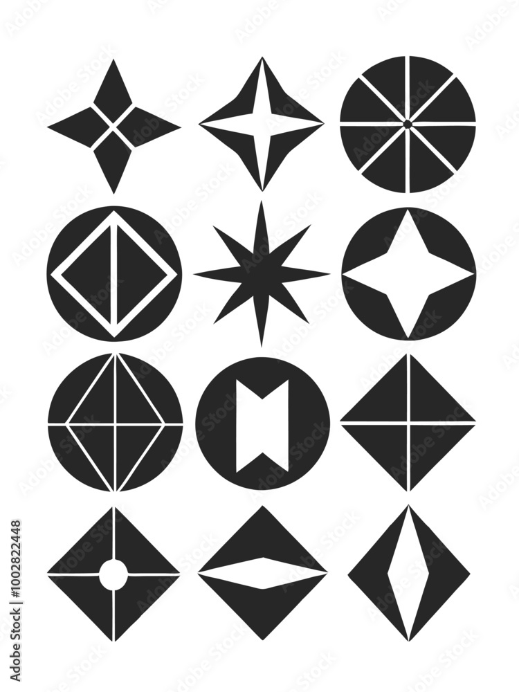 Poster abstract geometric shape icon set in silhouette vector style for modern web and print designs. minim