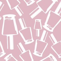 seamless pattern with rectangular perfume bottles arranged randomly on a pink background, vector