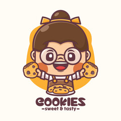 Cute girl cookies mascot logo template design
