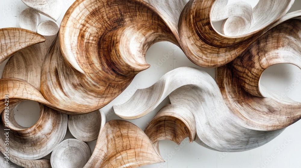 Poster abstract swirling patterns of honesty form an intricate design on a white backdrop during an artisti