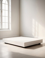 White rectangular pedestal for product display - in the background of the window