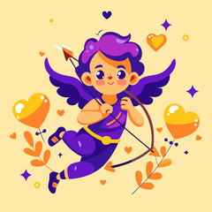 Cupid with bow and arrow, concept for Valentine's Day love and romance. Scalable vector SVG illustration