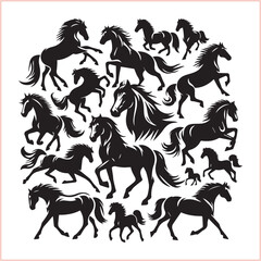 Silhouette Set of Horses Horse head bundle in Wild West Horses