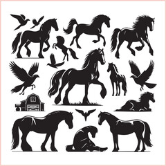 Silhouette Set of Horses Horse head bundle in Wild West Horses