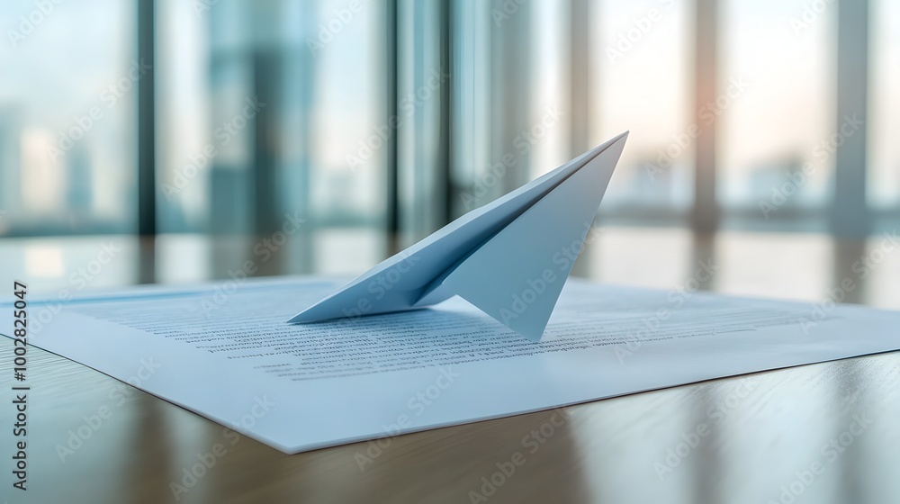 Aufkleber A business document autonomously folding itself into a paper airplane symbolizing the concept of agility quick decision making and adaptability in the corporate world