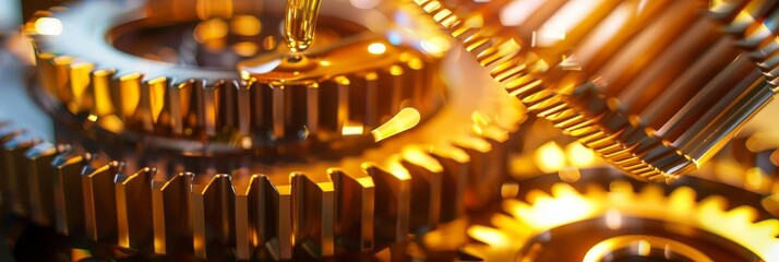 Close-up of shiny metal gears and cogs