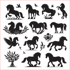 Basic RGB Horse head vector silhouettes
