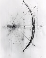 Abstract geometric Sagittarius zodiac sign tattoo design with archery bow and arrow made of clean lines and geometric shapes