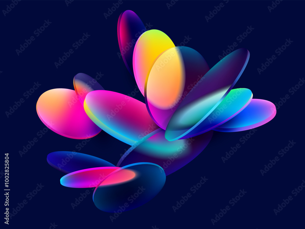 Poster colorful circles and ovals. art geometric shapes in glass morphism style. abstract vector design ele