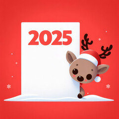Reindeer with christmas letter on red background.