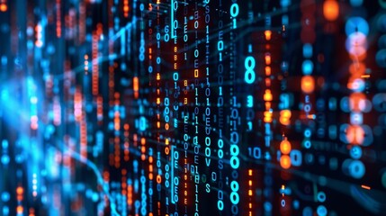 Obraz premium Data streams transformed into intricate patterns of encrypted symbols, highlighting the importance of data encryption in safeguarding sensitive information with copy space