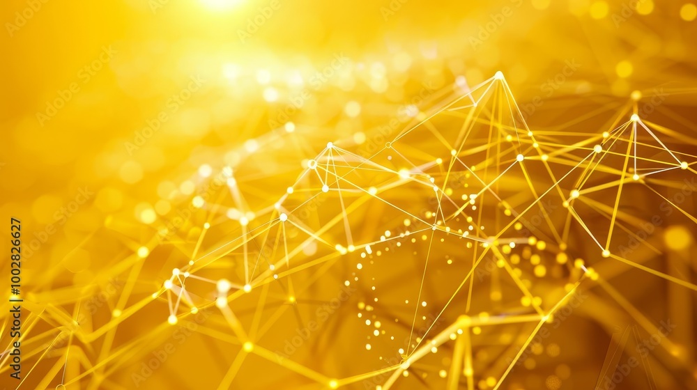 Poster abstract golden network background with glowing light effect.