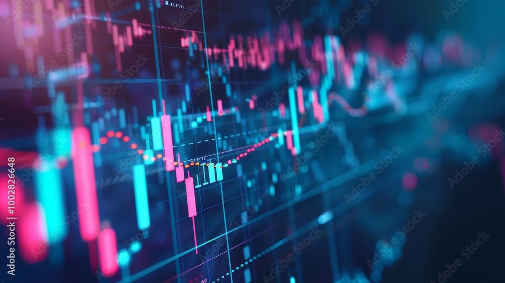 Poster digital graph representing stock market and trading trends, emphasizing financial data analysis with