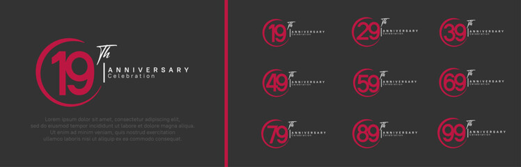 anniversary logo set. vector design red and white color for celebration event