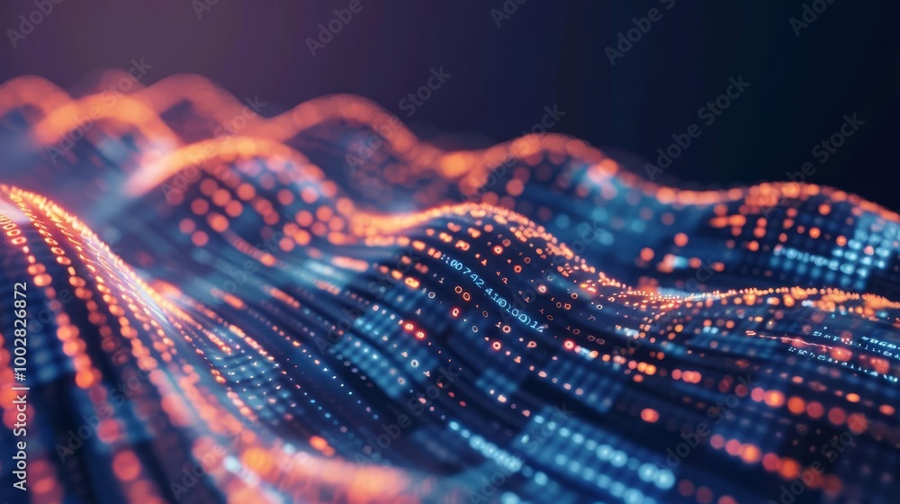Poster abstract digital wave with glowing particles. futuristic technology concept.