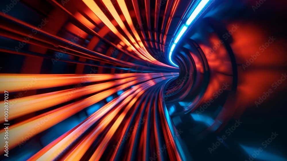 Poster abstract colorful light streaks creating a tunnel effect.