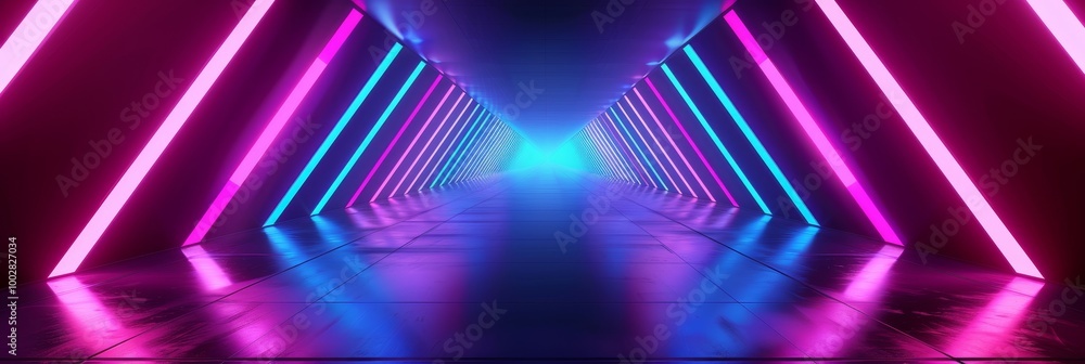 Poster abstract glowing neon lights in a triangle pattern.