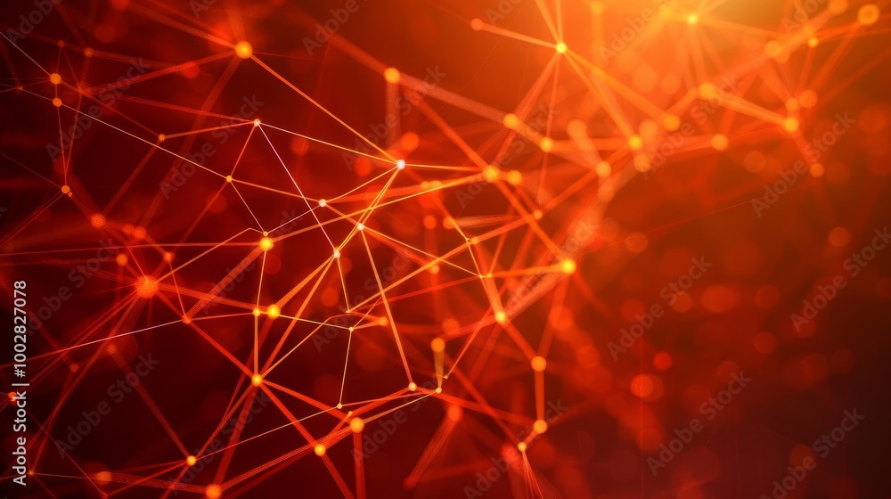 Poster abstract red and orange geometric background with glowing lines and dots.