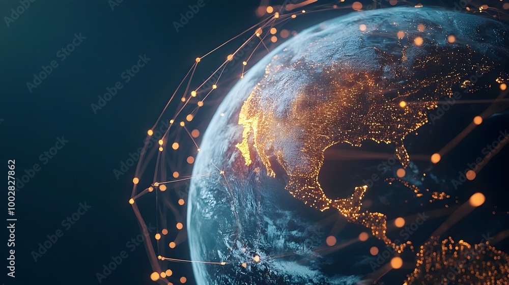 Aufkleber A globe wrapped in a network of glowing lines symbolizing the concept of globalization international business and the interconnected digital world of technology data and communication