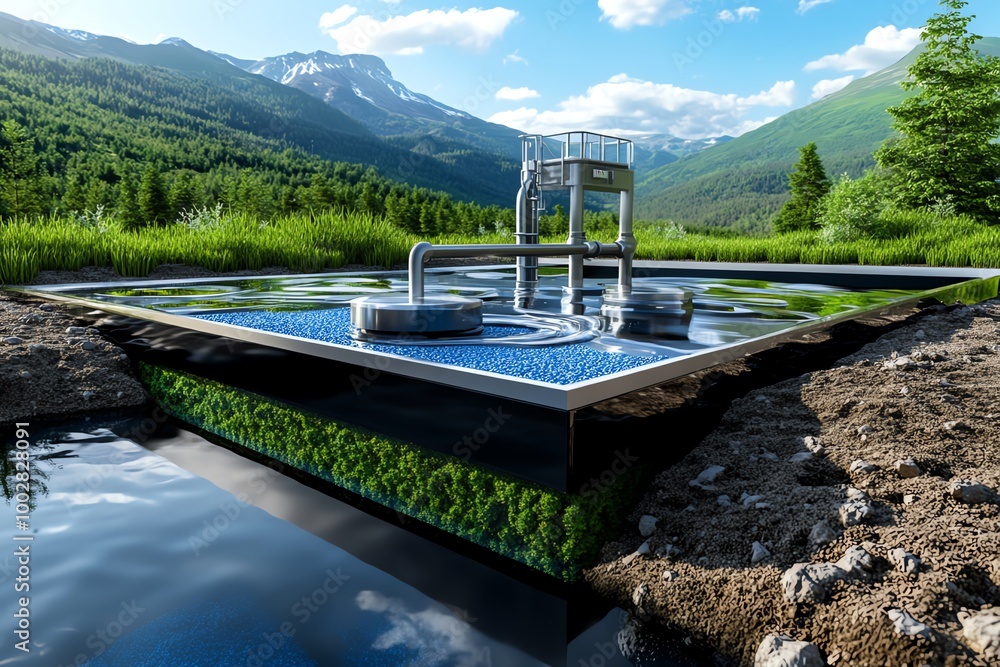 Fototapete 3d digital visualization of carbon capture technology, showing how co2 is trapped and stored undergr