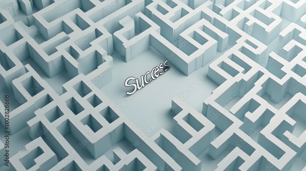 Poster a large maze shaped like a dollar sign with winding paths leading to the word success at the center