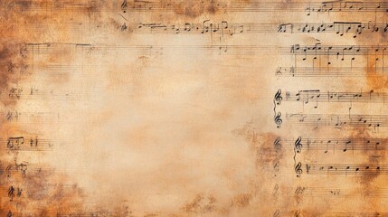 Vintage sheet music notes for violin and guitar with textured background and blank space