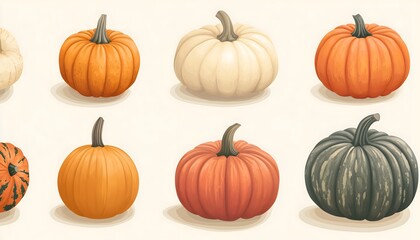 A seamless illustration of various pumpkins