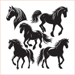 Silhouette Set of Horses Horse head bundle in Wild West Horses