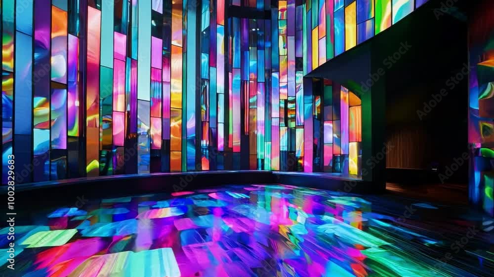 Aufkleber a vibrant abstract light installation fills a modern gallery space with colorful reflections and pat