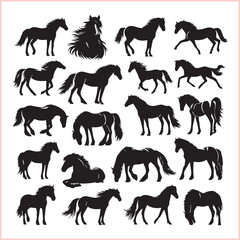 Silhouette Set of Horses Horse head bundle in Wild West Horses
