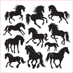 Silhouette Set of Horses Horse head bundle in Wild West Horses