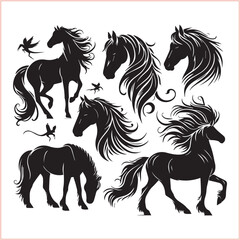 Silhouette Set of Horses Horse head bundle in Wild West Horses