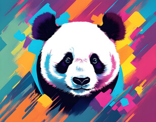 colorful panda with cool isolated pop art style background