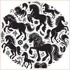 Silhouette Set of Horses Horse head bundle in Wild West Horses