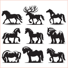 Silhouette Set of Horses Horse head bundle in Wild West Horses