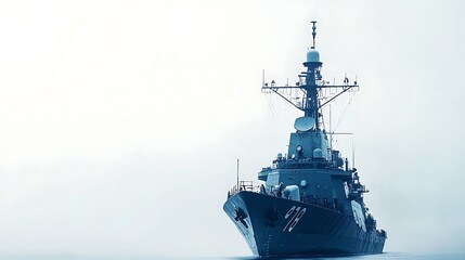 A Navy Destroyer Ship Against a Misty Sky