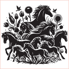 Silhouette Set of Horses Horse head bundle in Wild West Horses