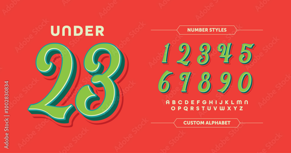 Poster under 23: a stylish number typography design in script style with a bold green theme. perfect for cu