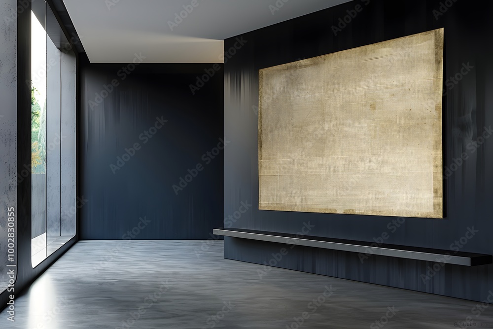 Poster empty gallery room with large canvas