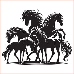 Silhouette Set of Horses Horse head bundle in Wild West Horses