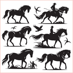 Fototapeta premium Silhouette Set of Horses Horse head bundle in Wild West Horses