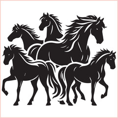 Silhouette Set of Horses Horse head bundle in Wild West Horses