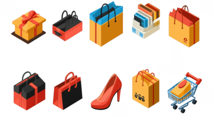 Shopping wish list icons for Black Friday and Holiday shopping promotions, PNG file, isolated on white, transparent background.