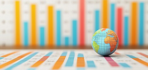 Globe on a colorful graph background illustrating global market trends.