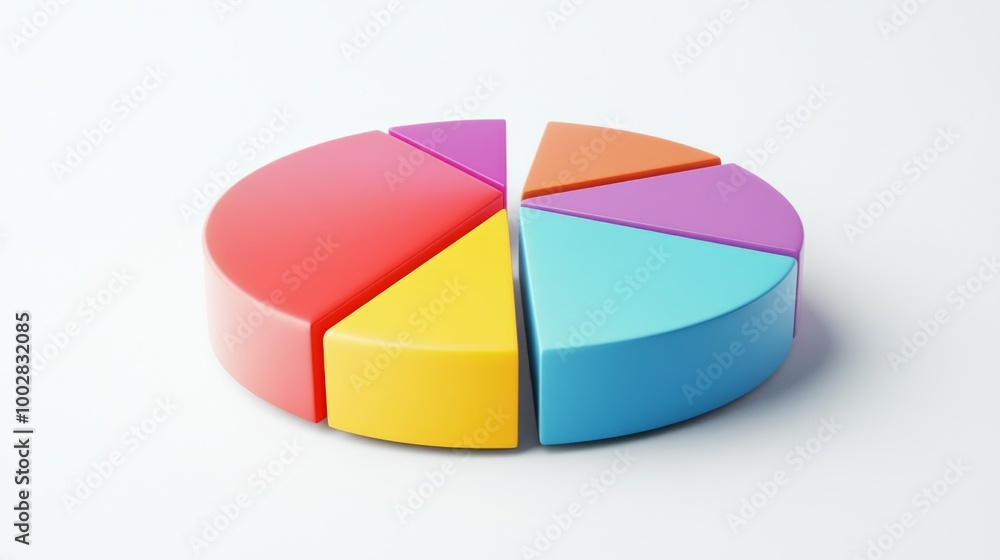 Poster a segmented 3d pie chart with raised portions, set against a minimalist white background, emphasizin
