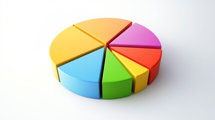 Fototapeta premium A segmented 3D pie chart with raised portions, set against a minimalist white background, emphasizing key data points and trends in business analysis.