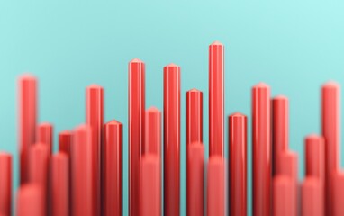 Obraz premium Red cylindrical bars on a teal background, abstract design, modern art.