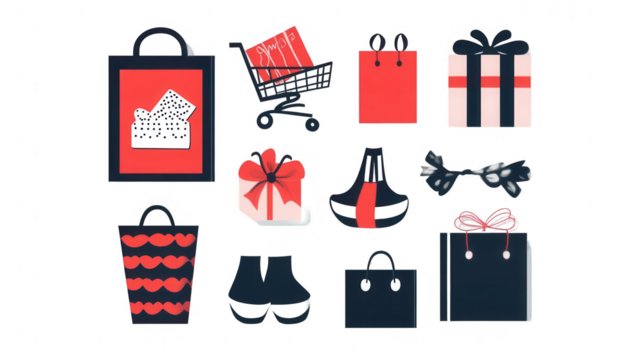 Shopping wish list icons simple vector for Black Friday and Holiday shopping promotions, PNG file, isolated on white, transparent background.