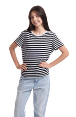 Obraz premium Portrait of beautiful teenage girl on white background