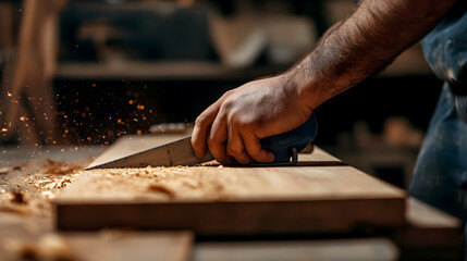 Hand Saw Crafting Precise Cuts on Wooden Piece